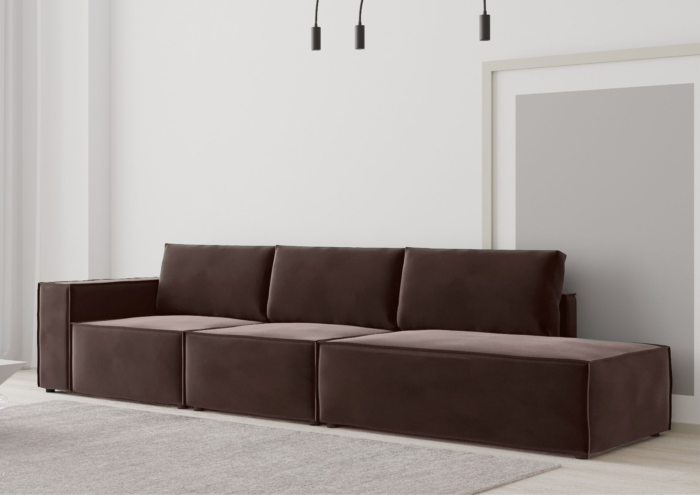 Brązowa sofa modułowa z zewnętrznym szwem